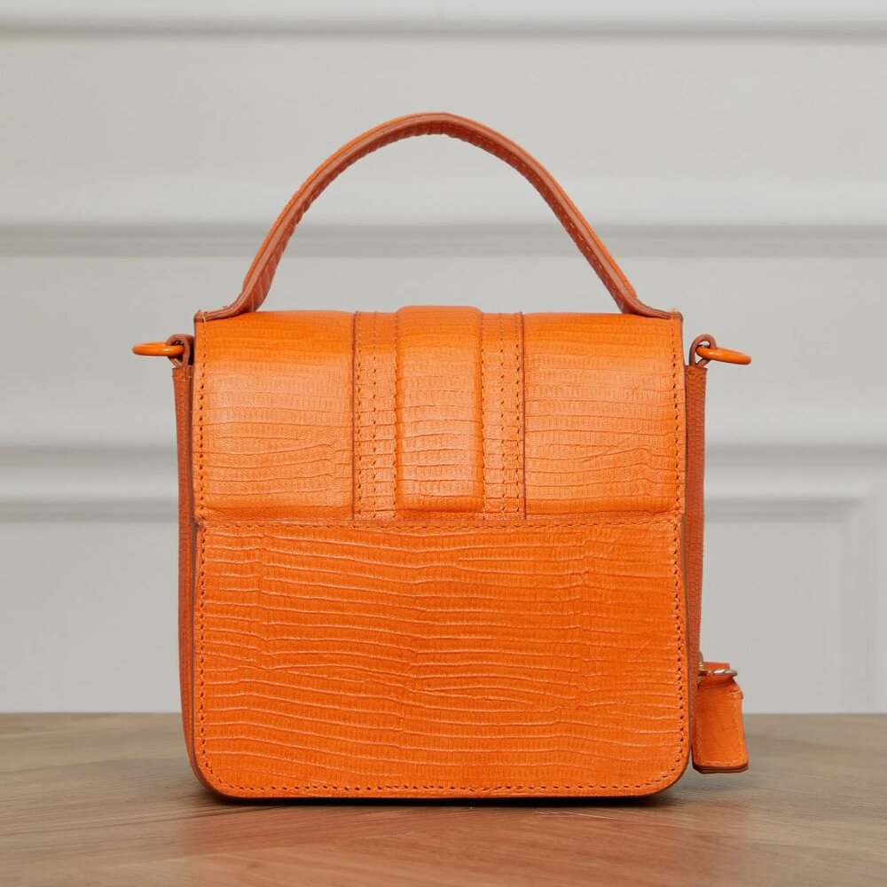 Animale Brazil Lizard Leather Mini Satchel Crossbody Shoulder Bag Bright Orange - Picture 3 of 16